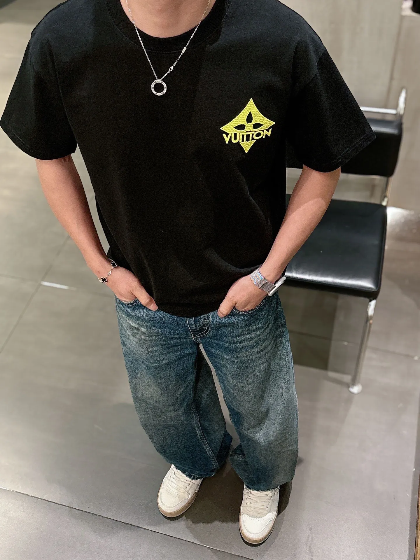 Louis Vuitton/Louis Vuitton 26ss front and rear letter logo woven embroidery short sleeves